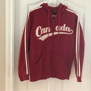 TEEPEE 🇨🇦 Full Zip Red Hoodie Pockets Striped Long Sleeve Logo Jacket size Med